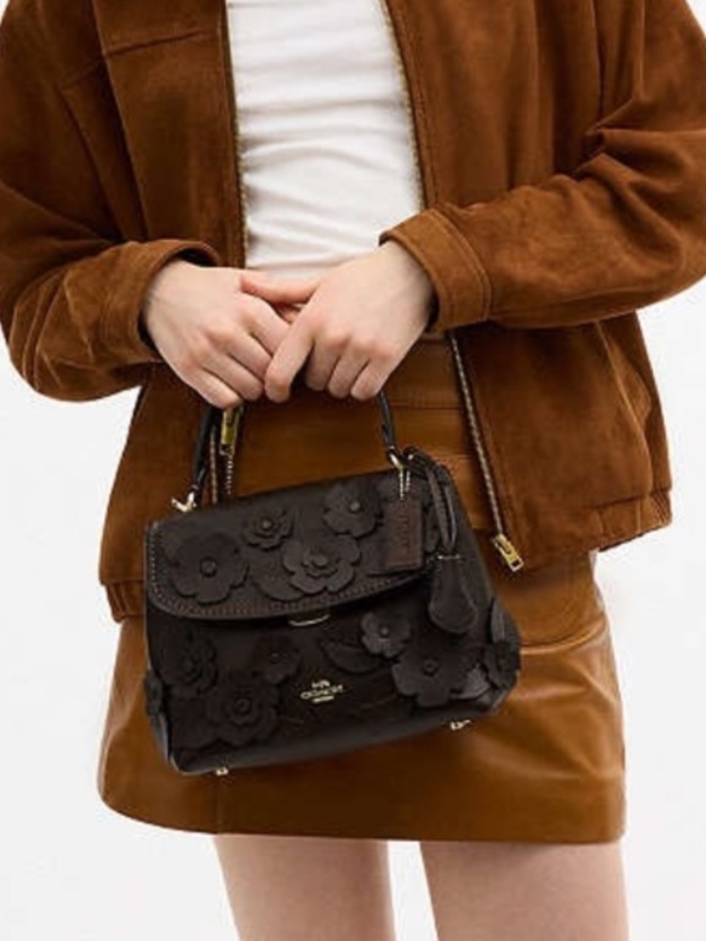Coach Dark Brown Floral Appliqué Satchel - Picture 2 of 10